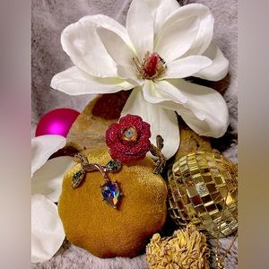 Betsey Johnson Rose Flower Hinged Bangle Bracelet